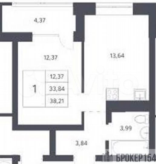 1-к. квартира, 33,8 м², 13/21 эт.