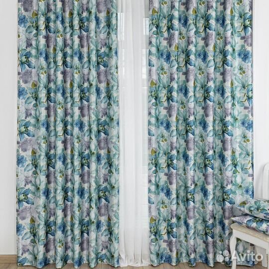 Шторы рогожка Жардин бирюзовый новые пошив