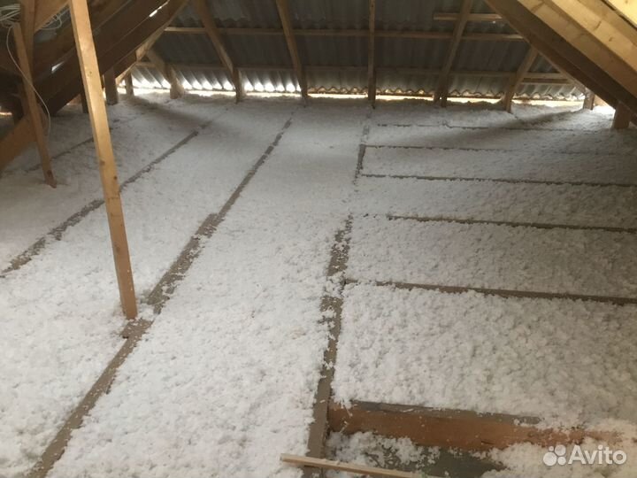 Утепление Эковатой за день потолок скаты стены