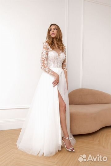 Свадебное платье кружевное с блеском Нелли. 48 р-р