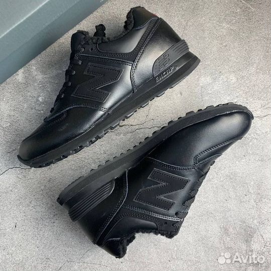 New Balance 574 Full Black Leather Fur Winter