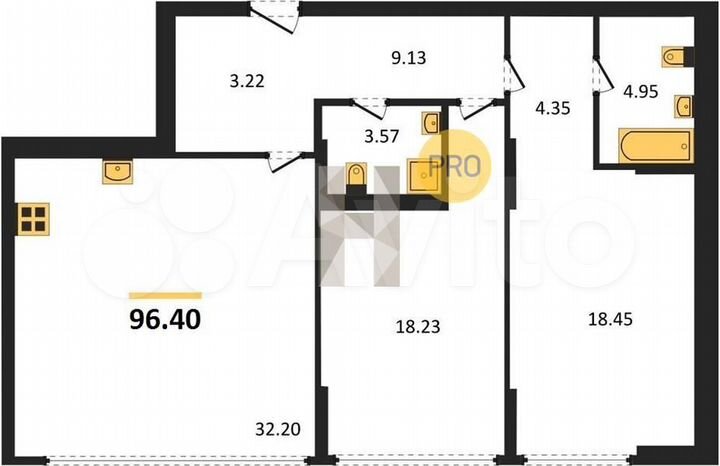2-к. квартира, 96,4 м², 2/16 эт.
