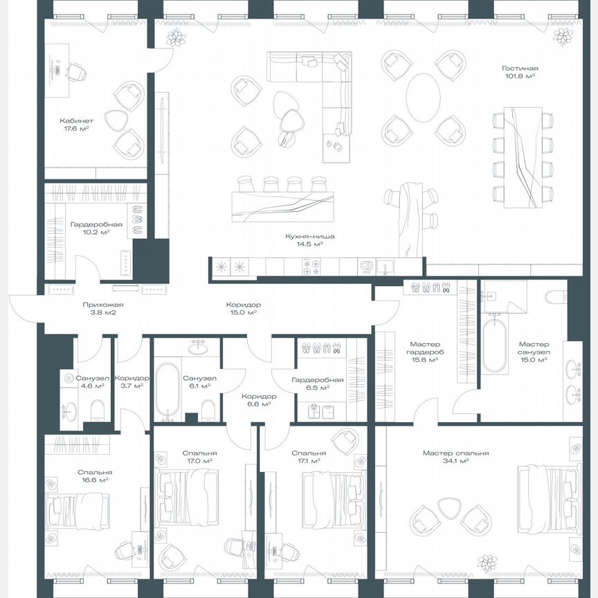4-к. квартира, 305,9 м², 11/11 эт.