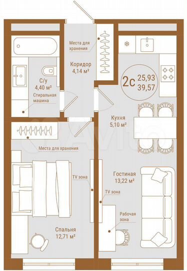 2-к. квартира, 39,6 м², 10/25 эт.