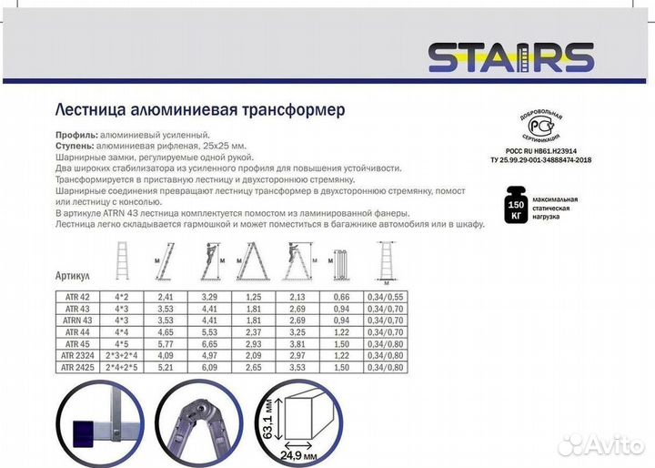 Лестница трансформер Stairs 4х4 (5.53 м)