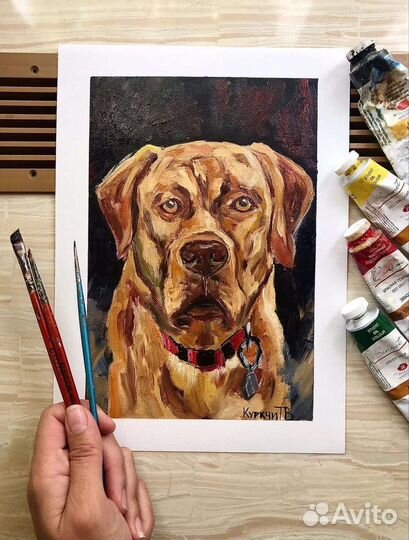 Картина маслом А4 Пес