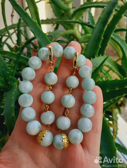 Браслет и серьги ручной работы из камня Пектолит