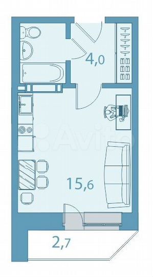 1-к. квартира, 24 м², 10/17 эт.