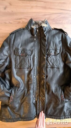 Кожаная куртка мужская на меху, размер 62