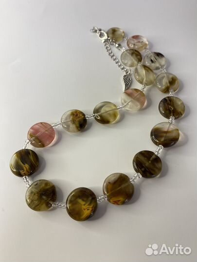 Крупные коричневые бусы из камней кварц 44 см