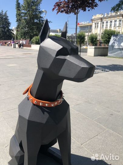 Скульптура из металла - Доберман (полигональный)