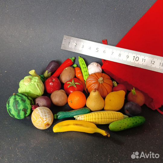 Набор 25 шт: фрукты и овощи из полимерной глины