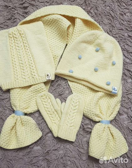 Комплект шапка 2шт, шарф, варежки