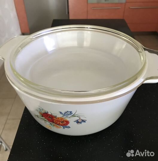 Кастрюли керамические, крышки стекло 1л и 3 л