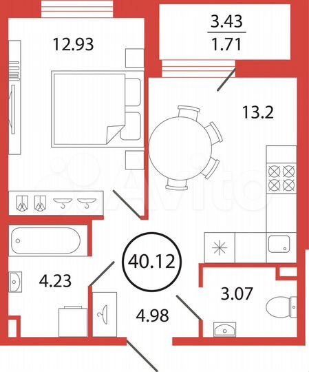 1-к. квартира, 40,1 м², 11/12 эт.