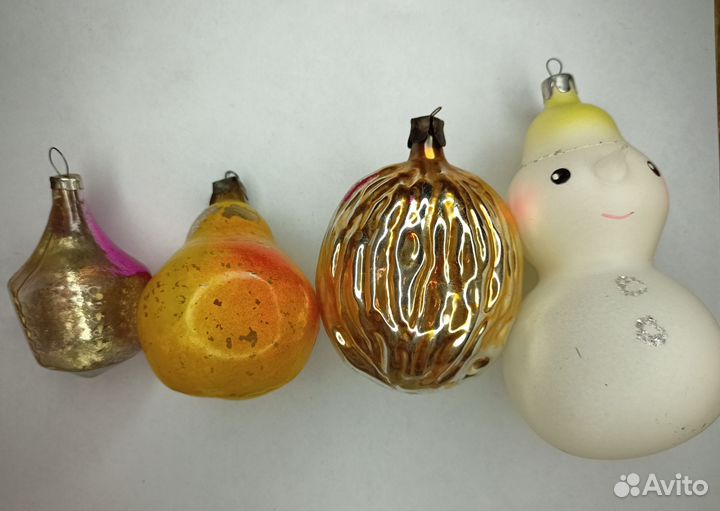 Фонарик,груша, орех, снеговик Ёлочные игрушки СССР