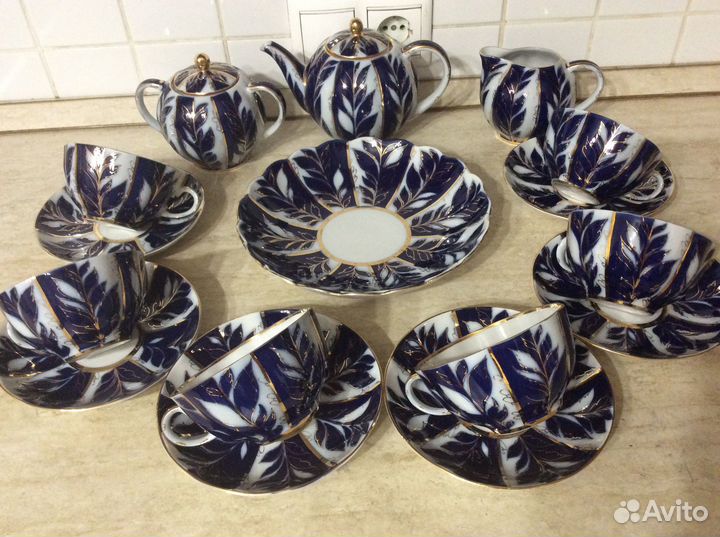 Чайный сервиз Зимний вечер лфз 70-е кобальт