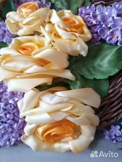 Букет в корзине. (вышивка атласными лентами. )