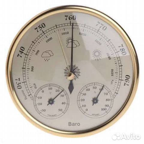 Барометр настенный с термо-гигрометром, золотой