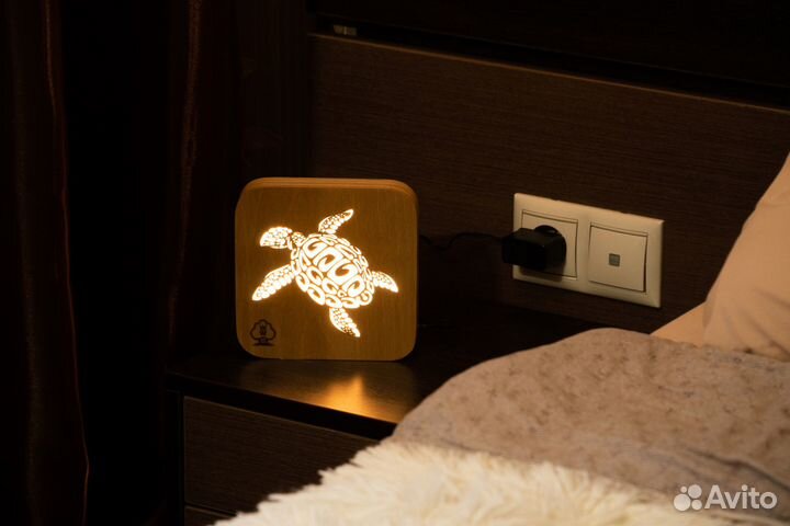 Эко ночник светильник из дерева Черепаха