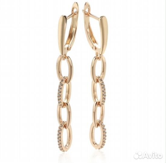 Золотые серьги длинные цепочки позолота 585 RG