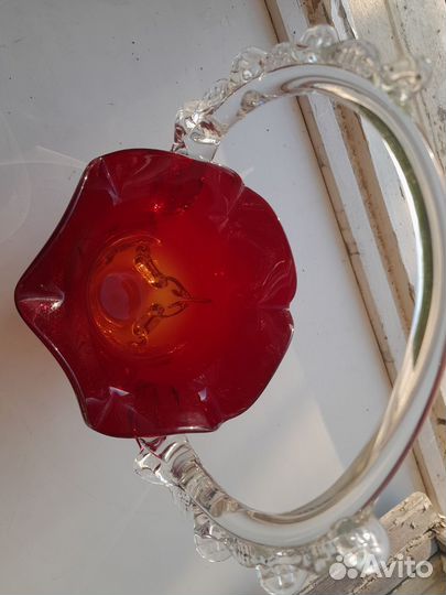 Стекло гутное. Ваза СССР. Винтаж