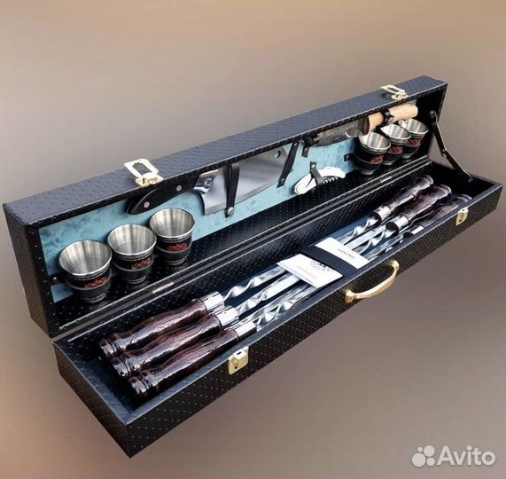 Набор для шашлыка в кейсе № 11, синий велюр