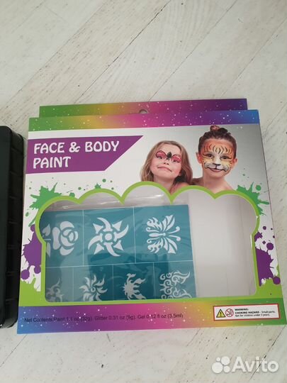 Аквагрим 12 цветов и блестки золотые и др