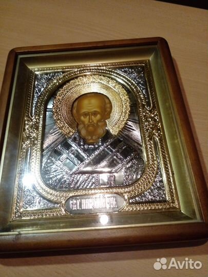Икона николай чудотворец серебро с позолотой