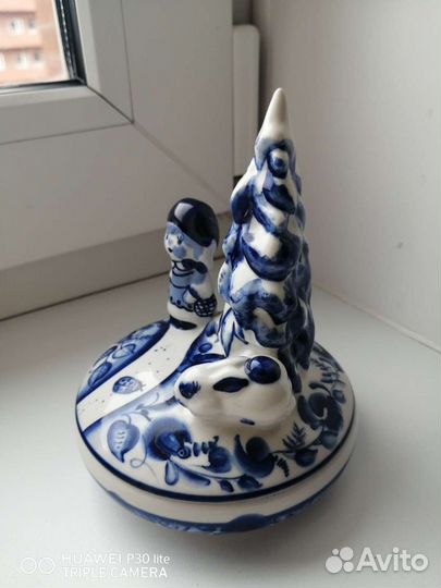 Шкатулка винтажная, фарфор, Гжель