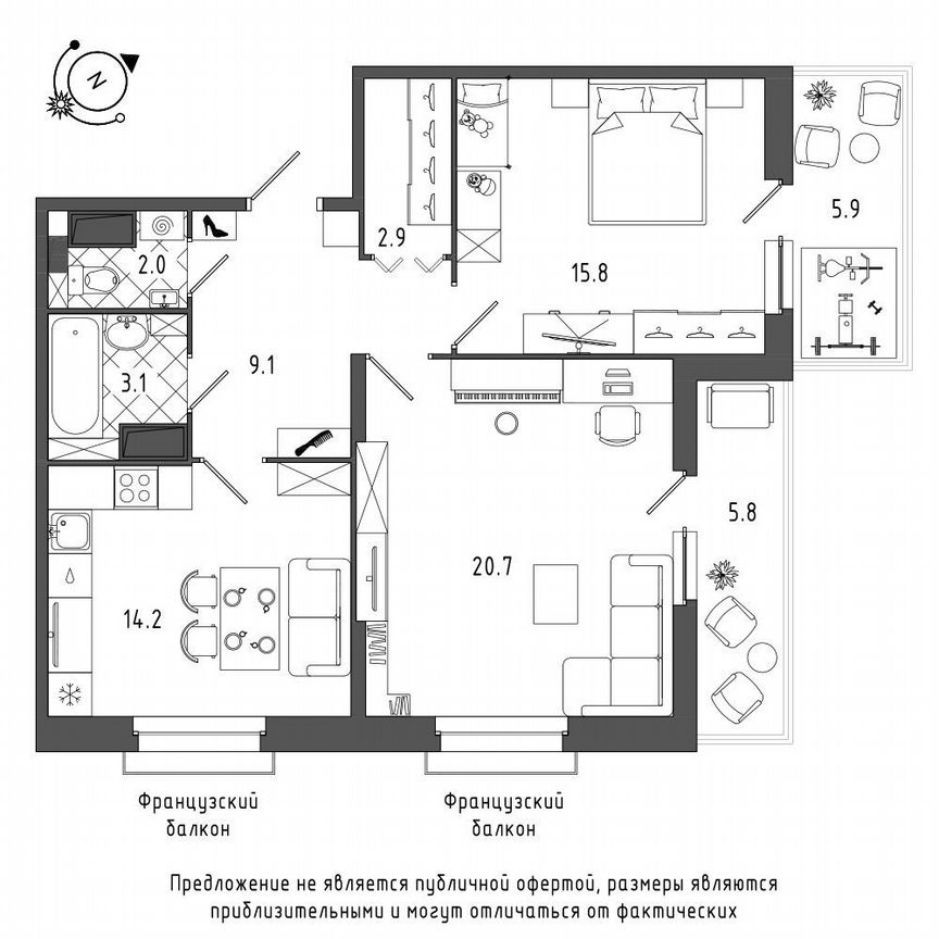 2-к. квартира, 72,8 м², 7/8 эт.