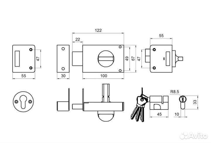 Дверной замок накладной с вертушкой