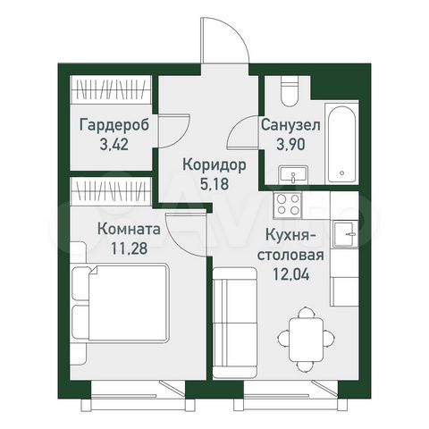 1-к. квартира, 35,8 м², 3/3 эт.