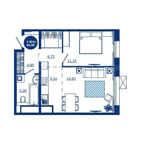 1-к. квартира, 45,5 м², 3/17 эт.