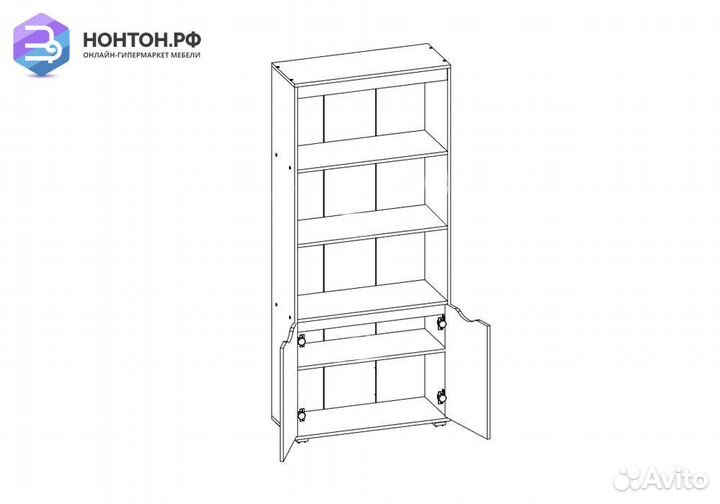 Стеллаж Неаполь с дверками графит / красный