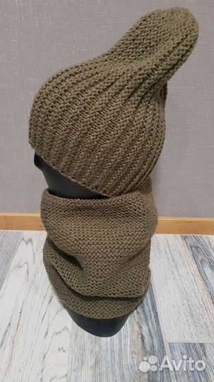 Шапка бини, снуд в один оборот, ручная работа