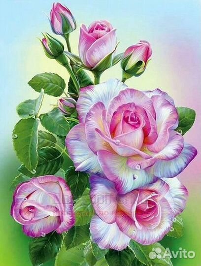 Алмазная мозаика 40x50 Необычные розы в каплях рос