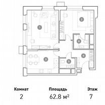 2-к. квартира, 62,8 м², 7/25 эт.