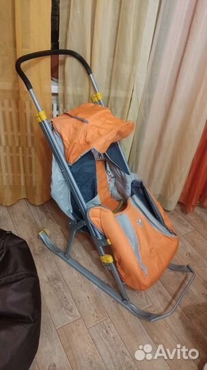 Детские санки коляска с колесами