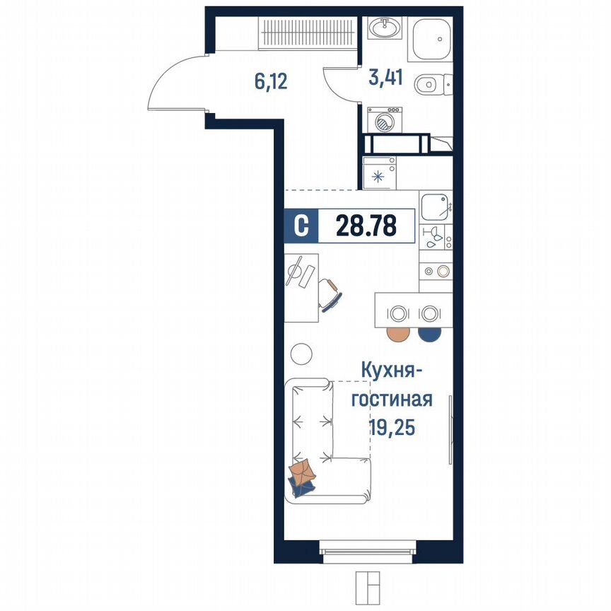 Квартира-студия, 28,8 м², 4/18 эт.