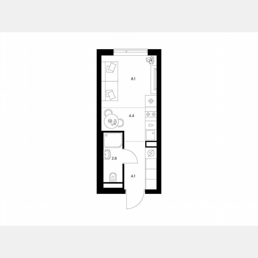 Квартира-студия, 19,2 м², 10/16 эт.