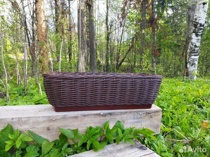 Прямоугольное кашпо из ротанга