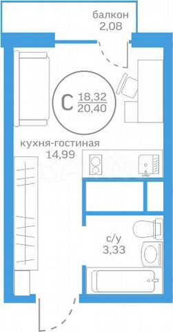 Квартира-студия, 18,3 м², 16/20 эт.