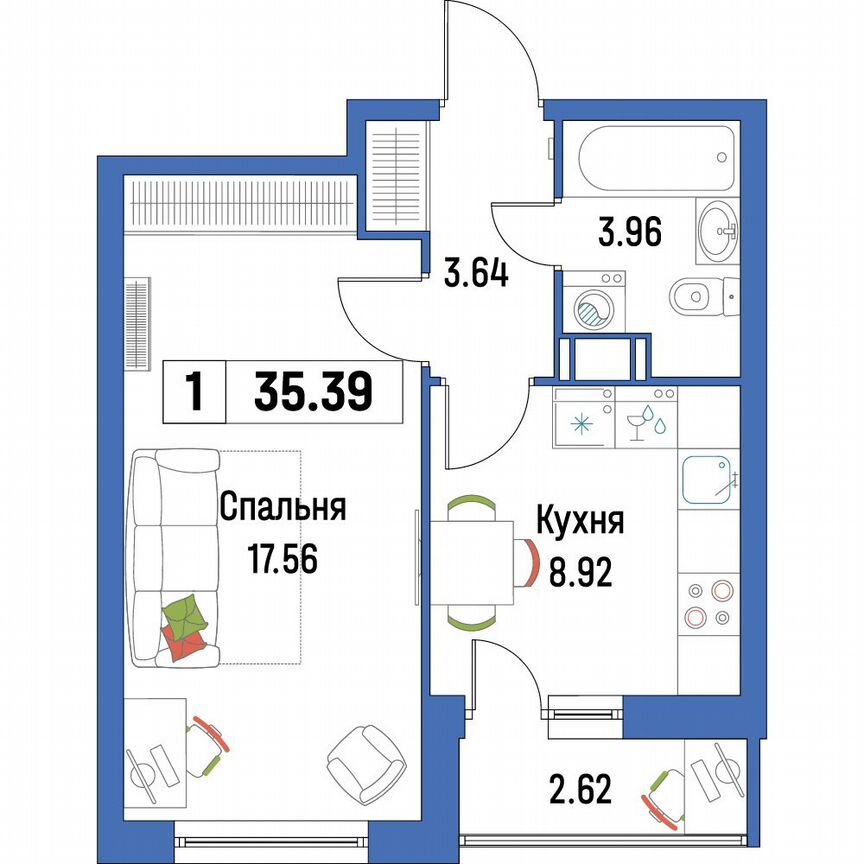 1-к. квартира, 35,4 м², 10/16 эт.