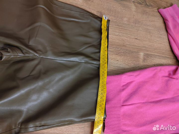 Утепленные брюки из экокожи xs/38-40+юбка+кардиган