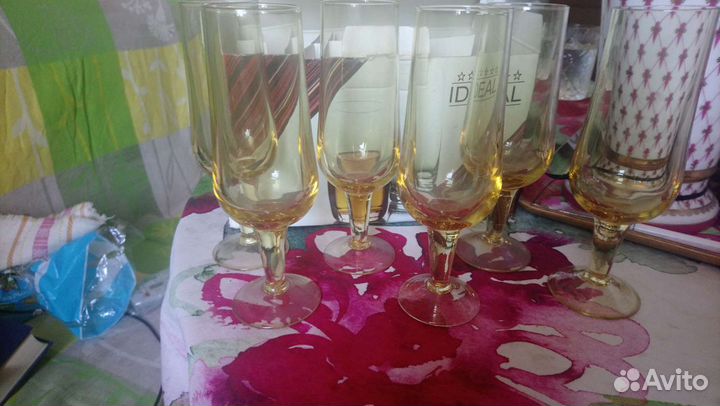 Фужеры цветное стекло Чехия цвет янтарь
