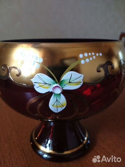 Вазочка конфетница Богемия цветное стекло, лепка