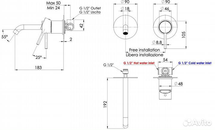 Встраиваемый смеситель для раковины Remer X Style хром X15LC