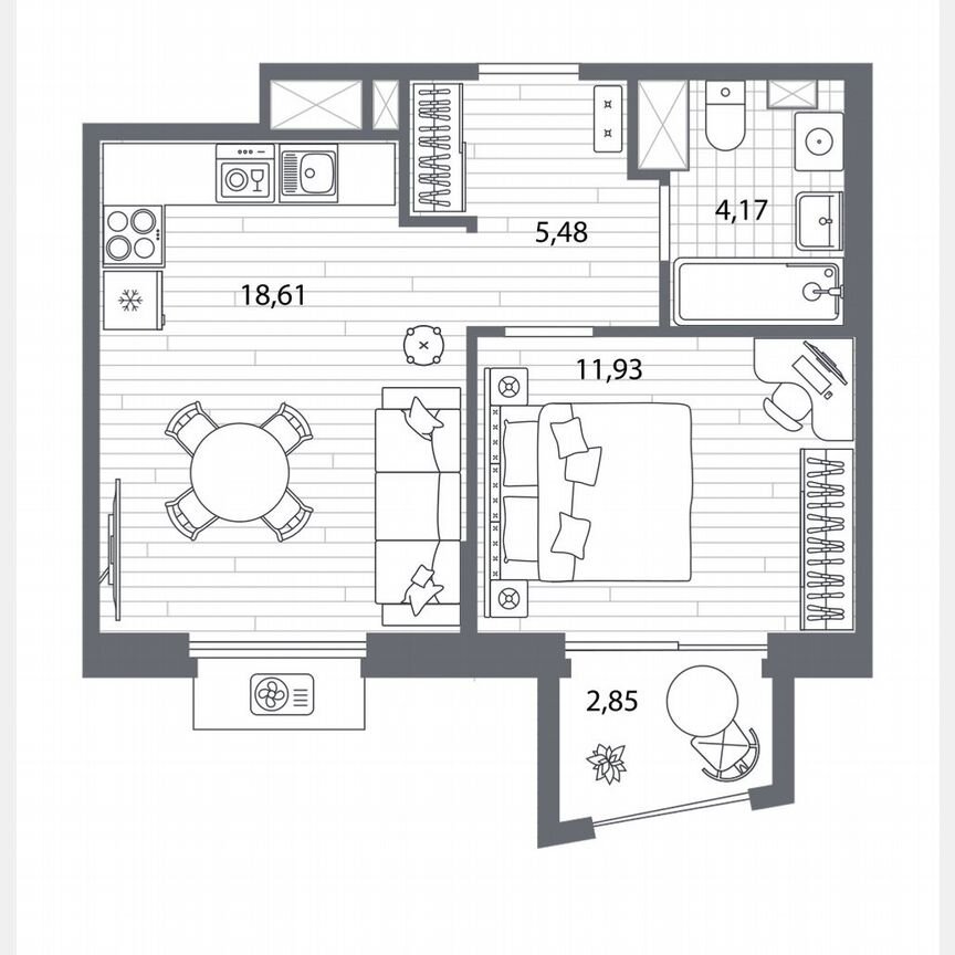 1-к. квартира, 41,1 м², 2/7 эт.