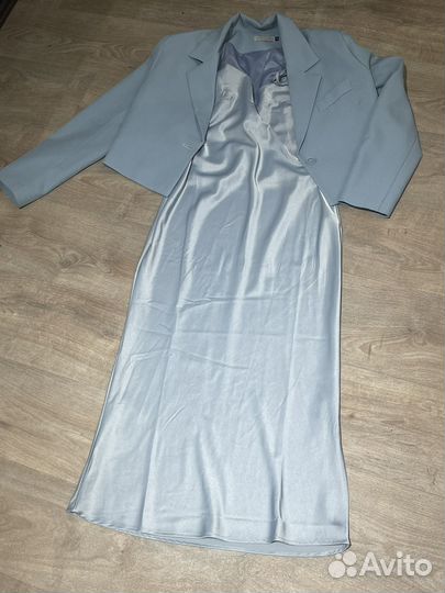 Платье комбинация 48 серо голубое